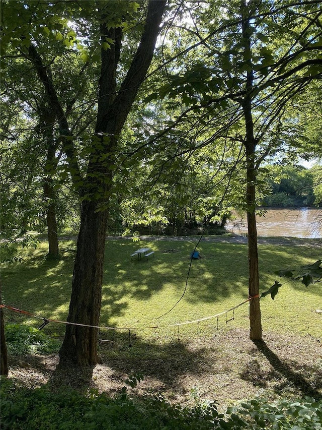 view of yard with a water view