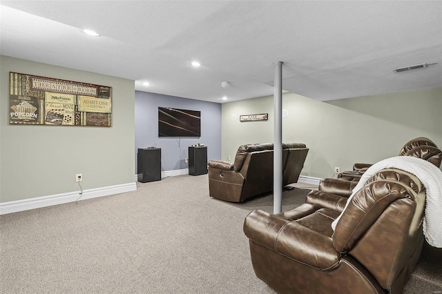 interior space with baseboards, visible vents, a textured ceiling, and recessed lighting