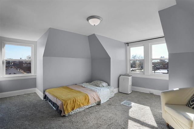 bedroom with carpet flooring, baseboards, and multiple windows