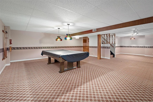 playroom featuring carpet, visible vents, and baseboards