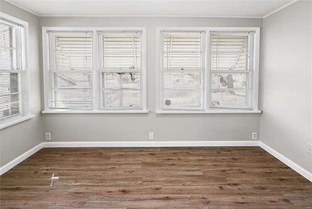 unfurnished room with dark wood-style floors, baseboards, and a healthy amount of sunlight