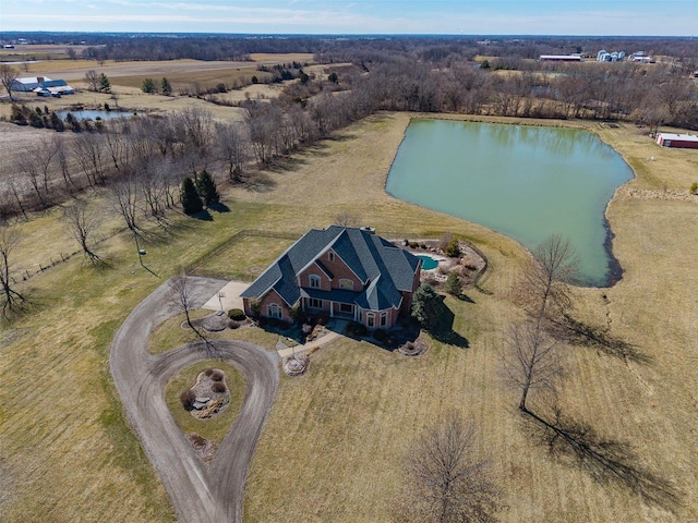 aerial view with a water view