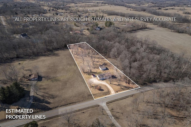 aerial view featuring a rural view