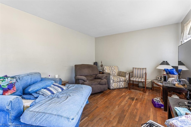 living room with dark wood-style flooring