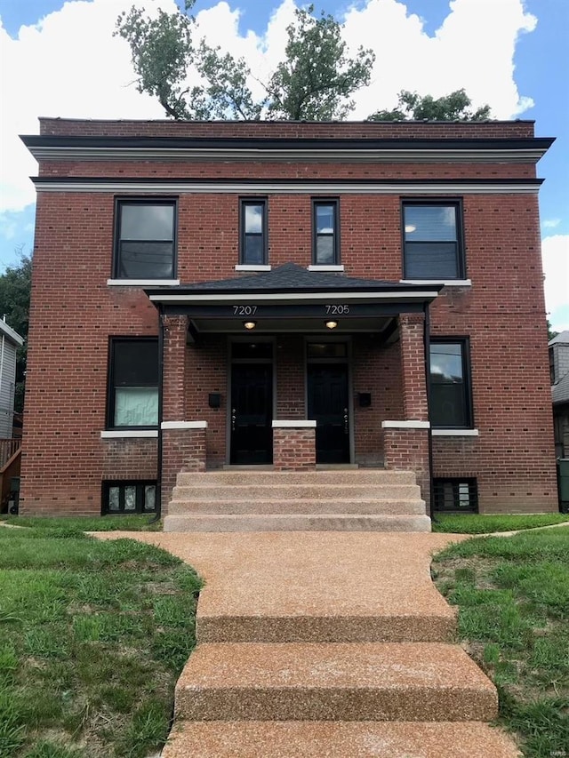 view of front of property featuring a porch and brick siding