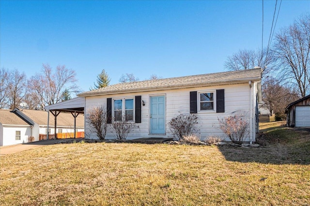 single story home with a carport and a front yard