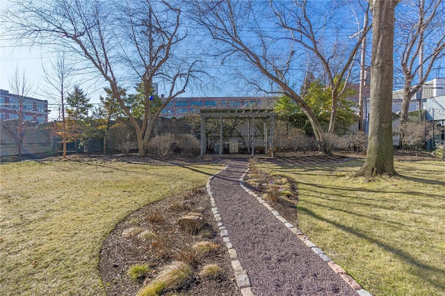 view of yard with a pergola