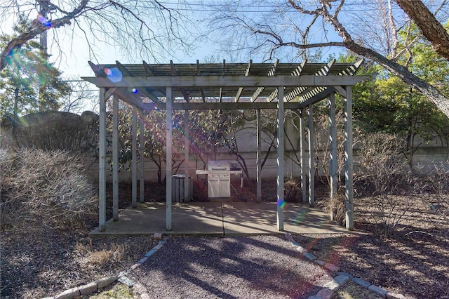 exterior space featuring a pergola