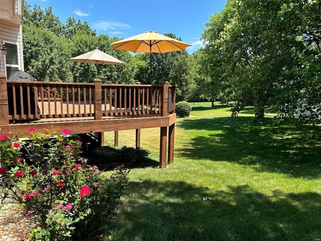 view of yard with a wooden deck