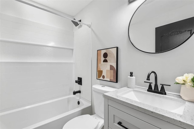 full bathroom featuring toilet, shower / washtub combination, and vanity