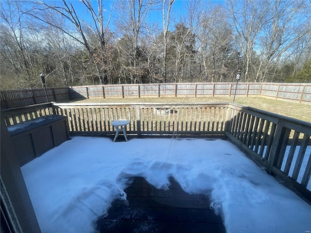 wooden deck with a fenced backyard