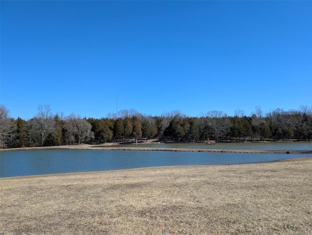 view of water feature with a wooded view