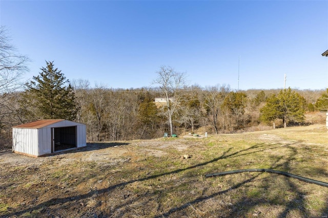 view of yard featuring an outbuilding and a storage unit