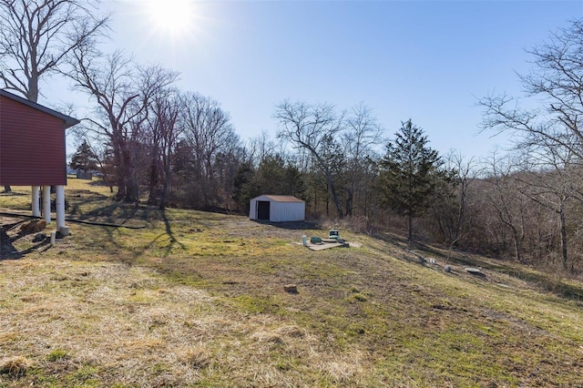 view of yard with a storage unit and an outbuilding