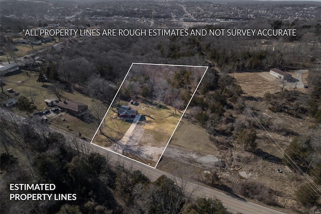 aerial view featuring a rural view