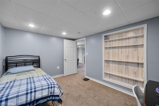 bedroom with carpet, baseboards, and recessed lighting