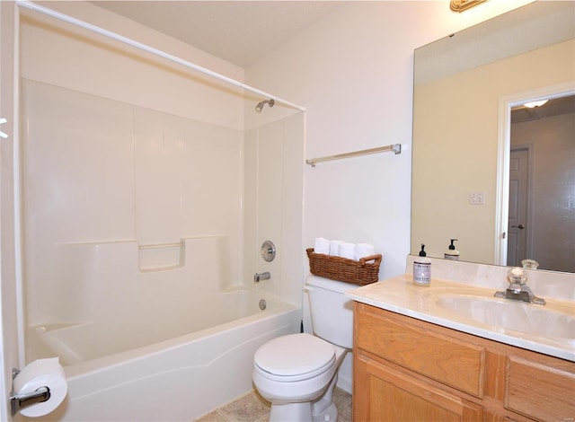 full bath featuring toilet, shower / washtub combination, and vanity