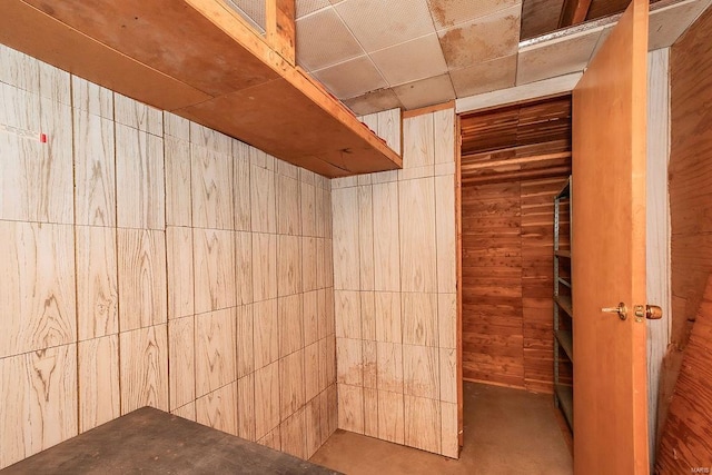 interior details featuring wood walls