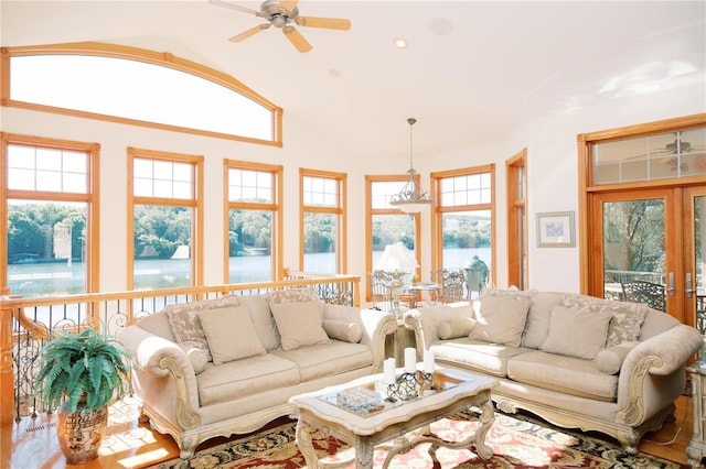 living room with a healthy amount of sunlight and french doors