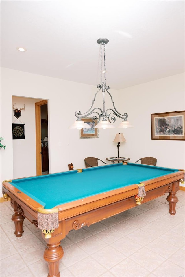 game room featuring pool table, recessed lighting, and baseboards