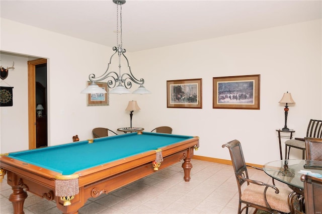 playroom featuring billiards and baseboards