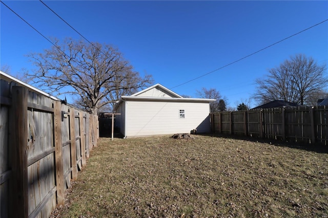 view of yard with a fenced backyard