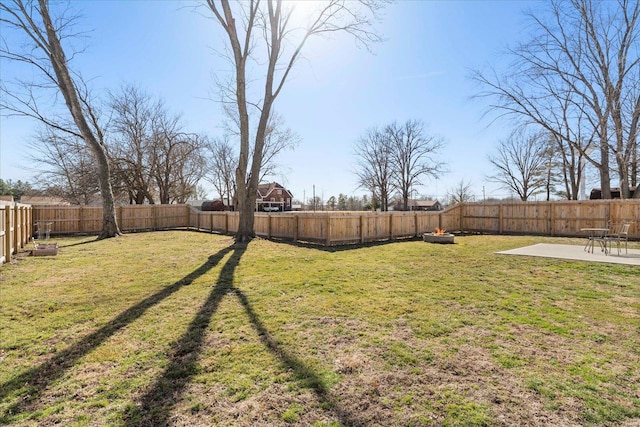 view of yard with a patio area and a fenced backyard