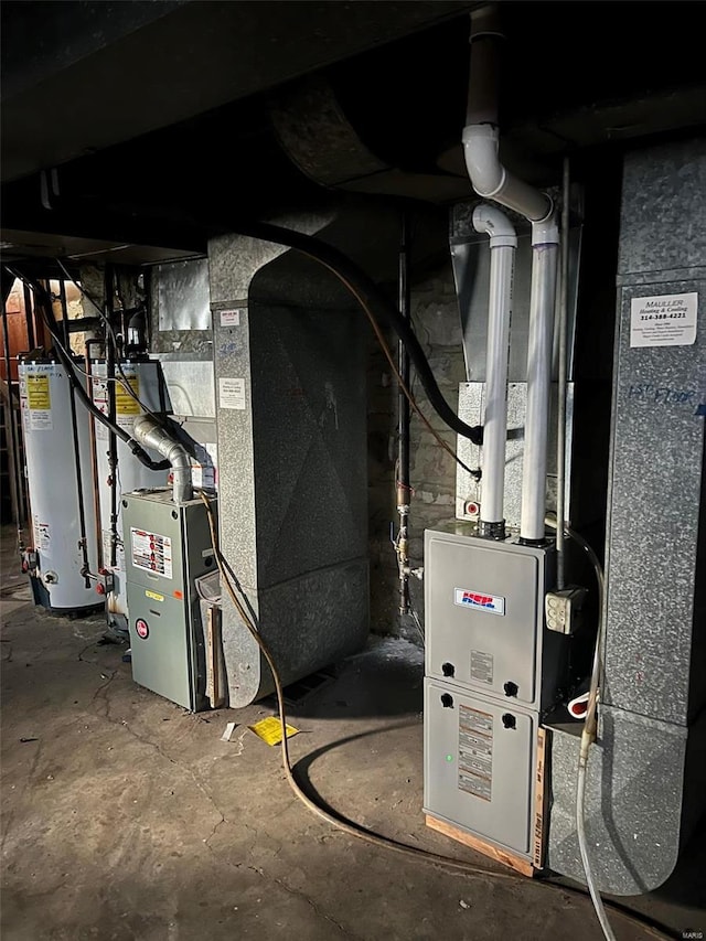 utilities with gas water heater and heating unit