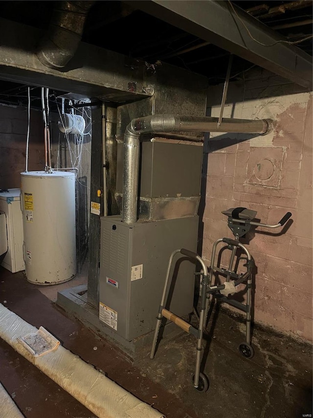 utilities featuring water heater and heating unit