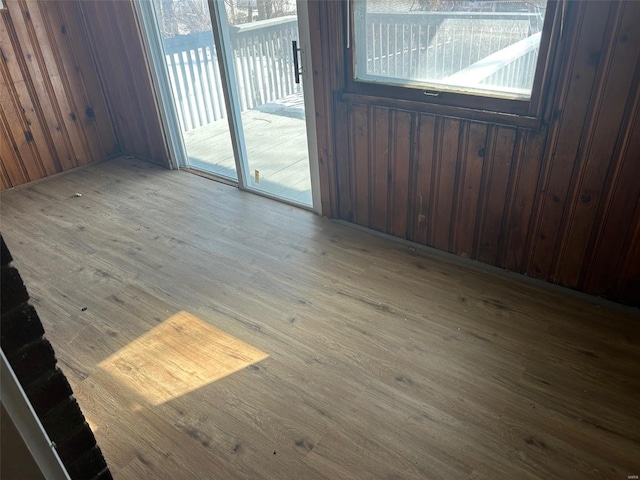 empty room featuring wooden walls and wood finished floors