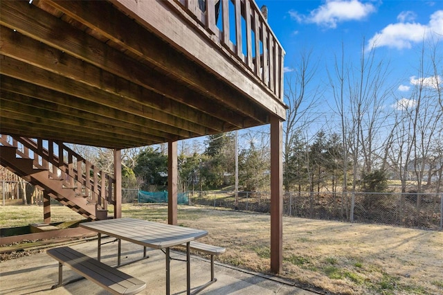 view of patio with a fenced backyard and stairs