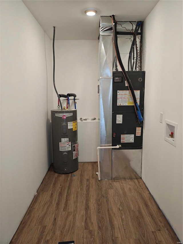 utility room with electric water heater and heating unit