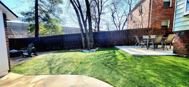 view of yard with a patio area and a fenced backyard