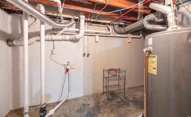 unfinished basement featuring water heater