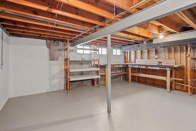 basement with electric panel and visible vents