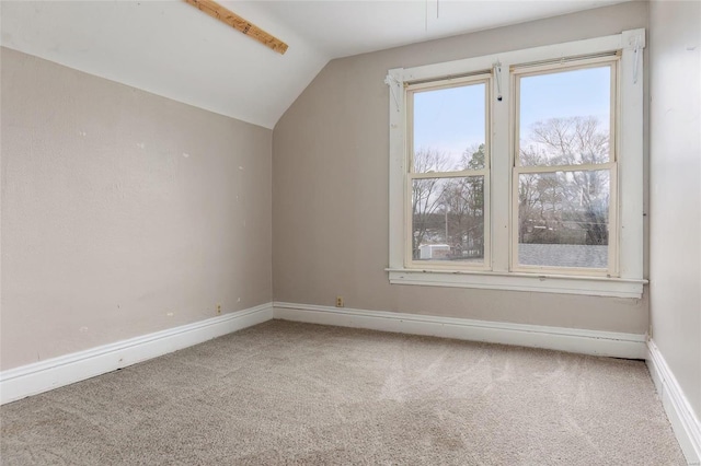 additional living space with lofted ceiling, carpet, and baseboards