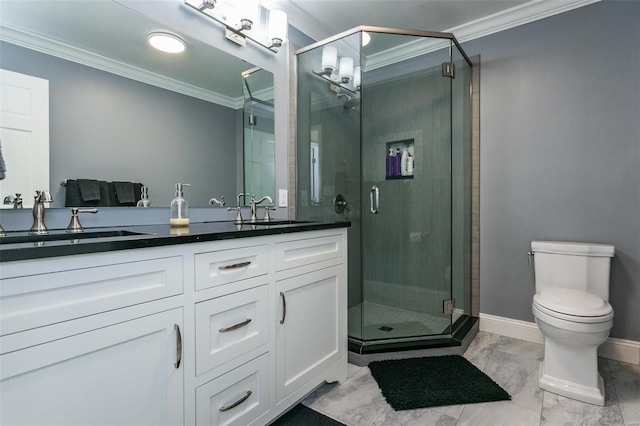 full bathroom featuring a shower stall and crown molding