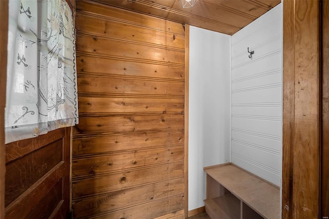 mudroom with wooden ceiling