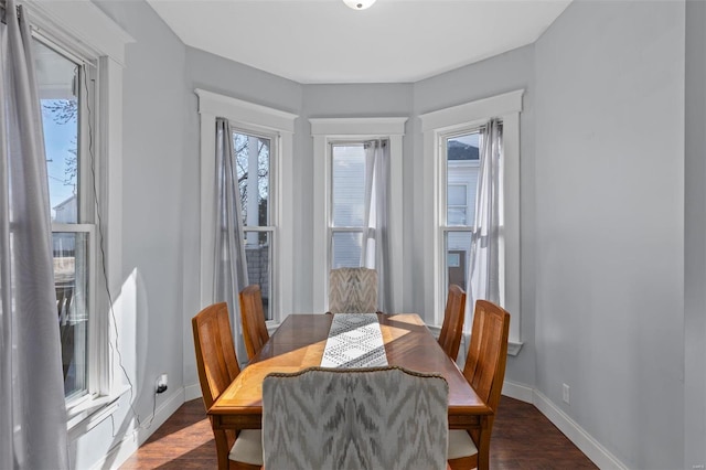 dining room with baseboards and wood finished floors