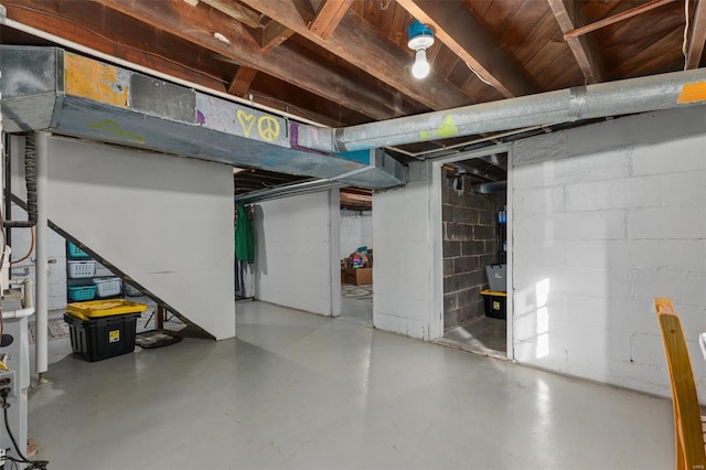 view of unfinished basement