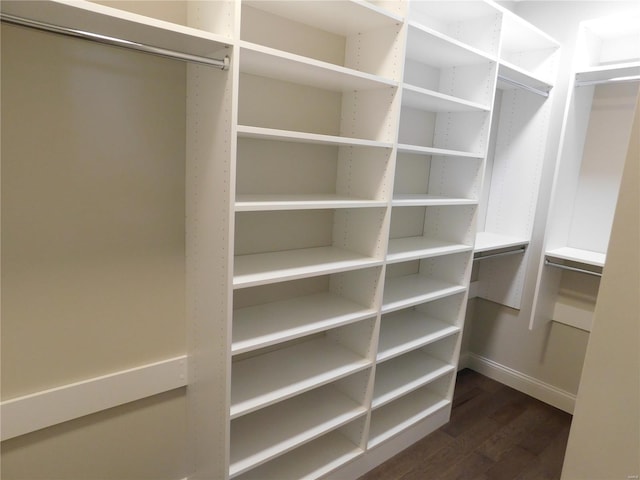 walk in closet featuring dark wood finished floors