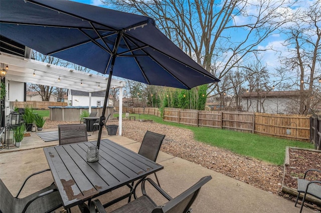 view of patio / terrace featuring a fenced backyard and outdoor dining space