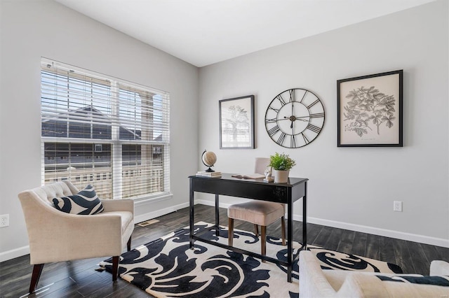 office featuring dark wood-style floors and baseboards