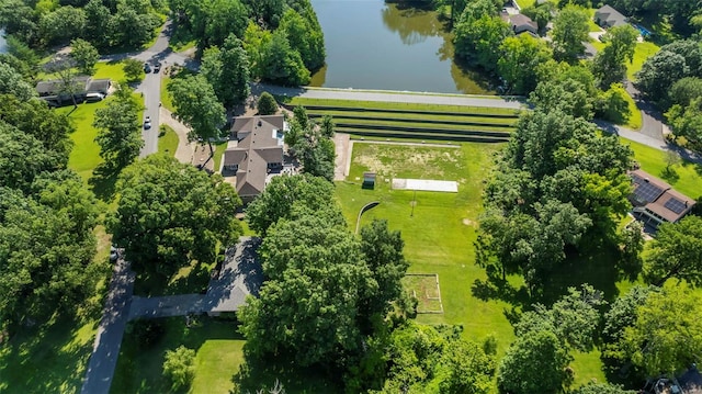 bird's eye view featuring a water view