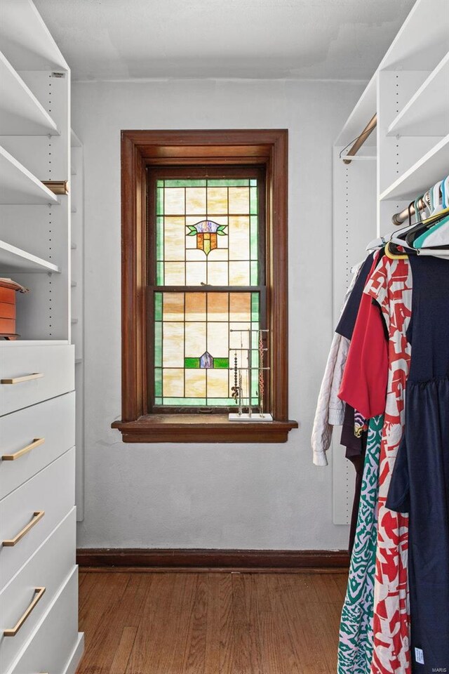 spacious closet with wood finished floors