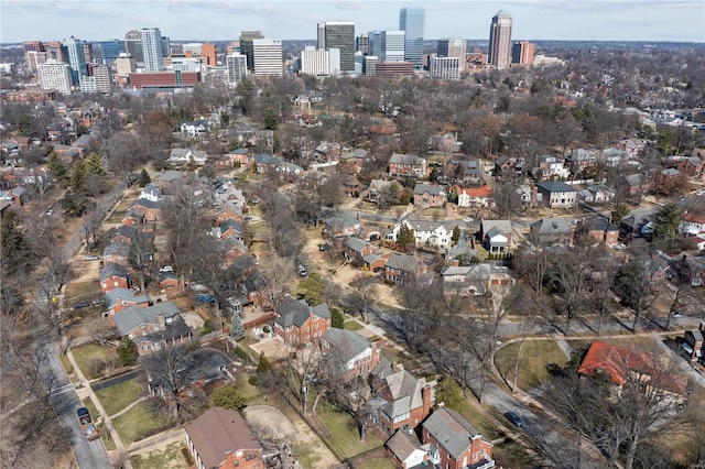 drone / aerial view with a city view