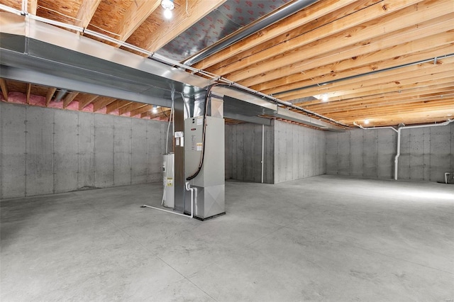 unfinished basement with heating unit