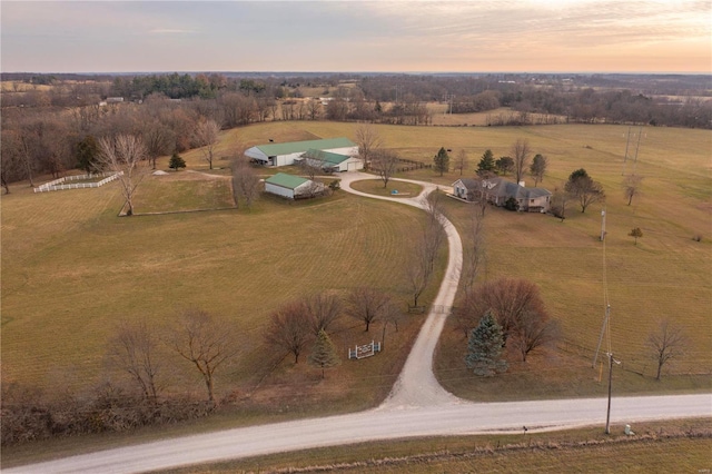 aerial view featuring a rural view