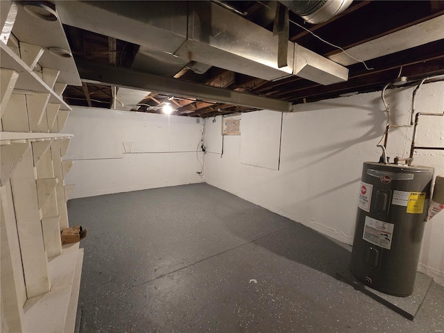 unfinished basement with electric water heater