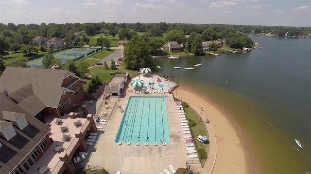 aerial view with a water view